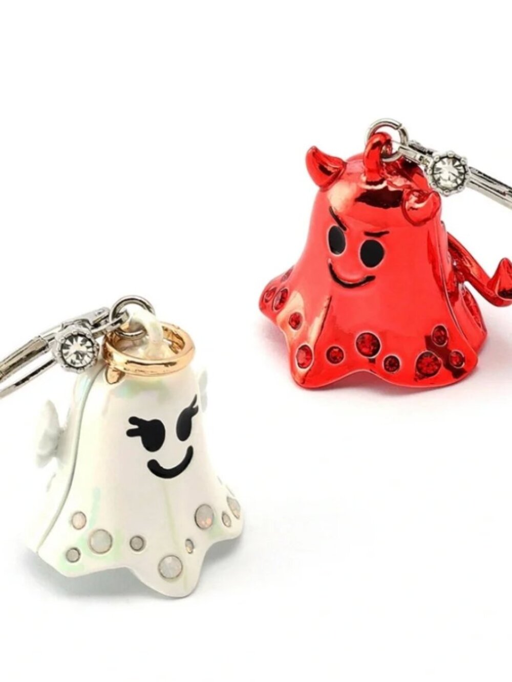 BETSEY JOHNSON Angel Devil Mismatch Dangle Drop Halloween Earrings CZ NIB - Picture 2 of 6